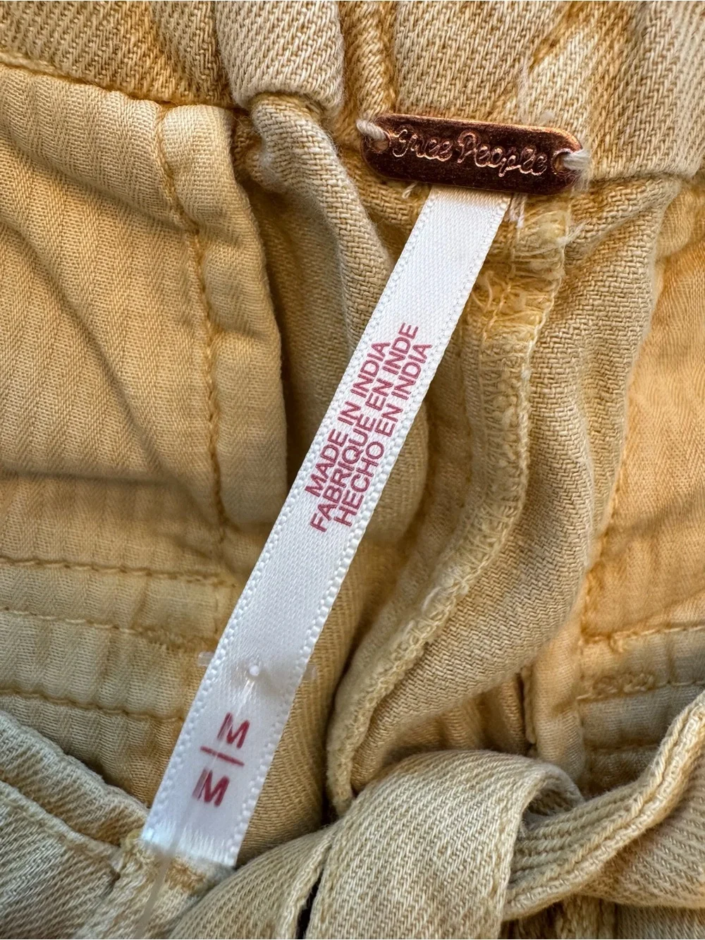 Free People Yellow Cotton Linen Blend Oversized Cargo Pants NWT Size M - Picture 5 of 7